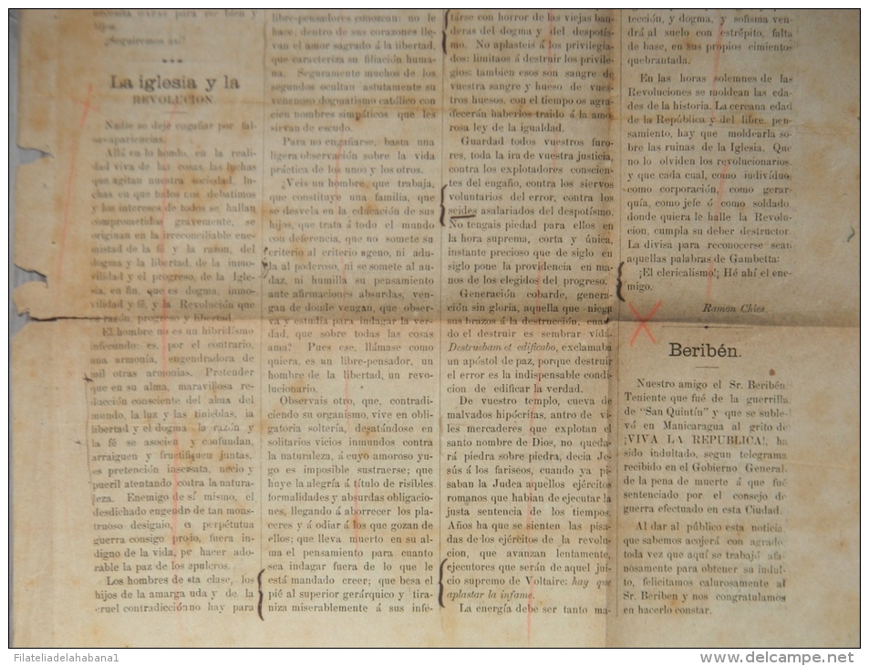 BP205 CUBA SPAIN NEWSPAPER ESPAÑA 1886 \"EL HORIZONTE\" 2/05/1886. 46X32cm. - [1] Bis 1980
