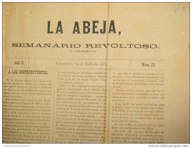 BP234 CUBA SPAIN NEWSPAPER ESPAÑA 1883 LA ABEJA 29/07/1883 45X30cm. - [1] Until 1980