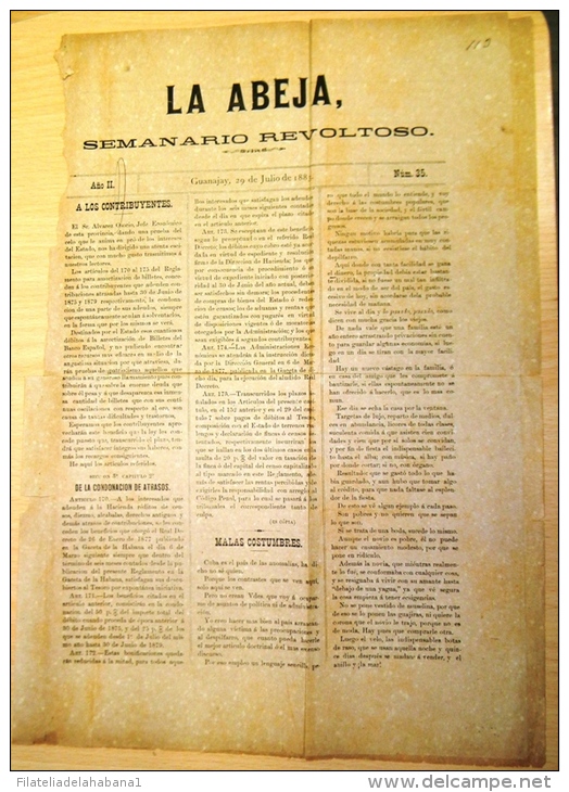 BP234 CUBA SPAIN NEWSPAPER ESPAÑA 1883 LA ABEJA 29/07/1883 45X30cm. - [1] Fino Al 1980