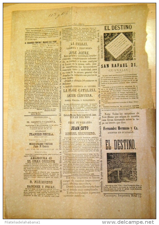 BP234 CUBA SPAIN NEWSPAPER ESPAÑA 1883 LA ABEJA 29/07/1883 45X30cm. - [1] Until 1980