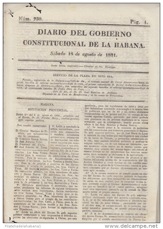 BP116 CUBA SPAIN NEWSPAPER ESPAÑA 1821 DIARIO GOBIERNO CONSTITUCIONAL 18/08/1821 - [1] Tot 1980