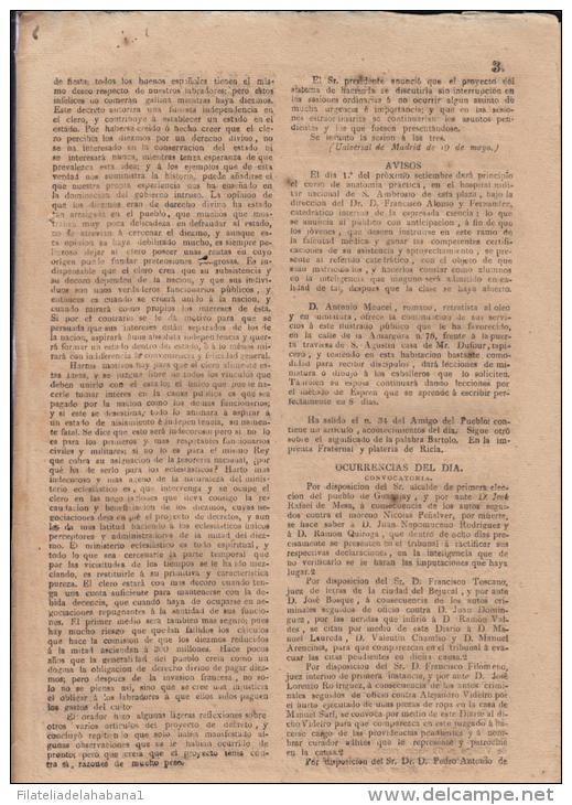 BP117 CUBA SPAIN NEWSPAPER ESPAÑA 1821 DIARIO GOBIERNO CONSTITUCIONAL 6/08/1821 - [1] Until 1980