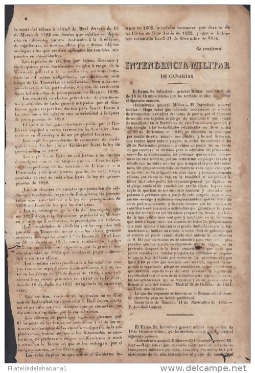 BP106 CUBA SPAIN NEWSPAPER ESPAÑA 1851 BOLETIN OFICIAL DE CANARIAS 14/11/1851 - [1] Fino Al 1980