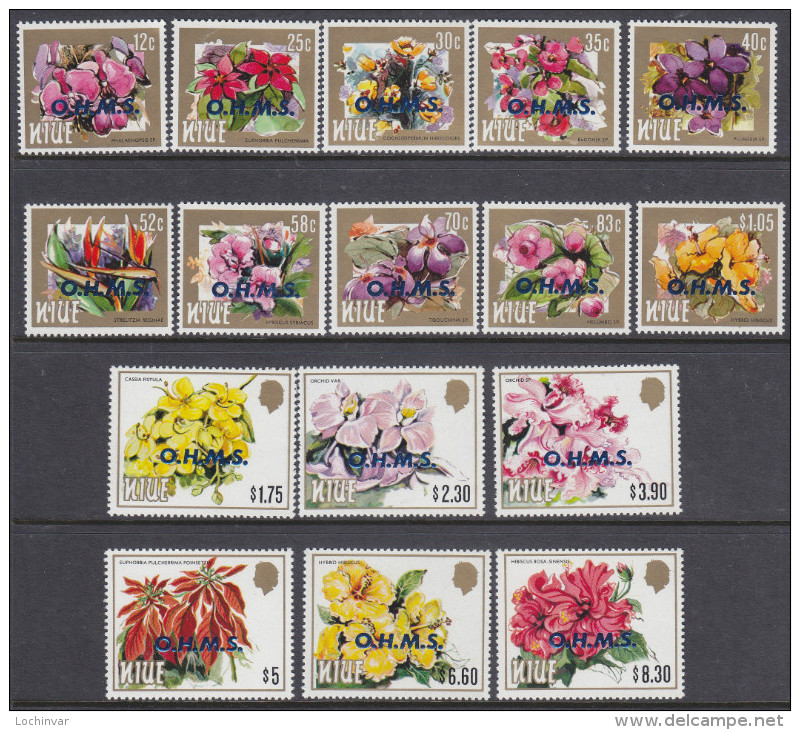 NIUE, 1985 FLOWERS 16, O/PRINTED OHMS MNH - Niue