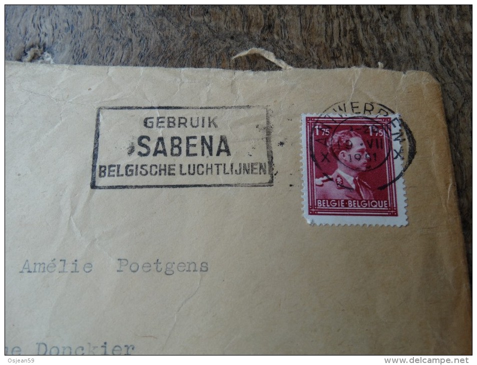 BE 1951- - - Sabena Luchtlijnen--eentalige Nederlandse-OBL Antwerpen - Sellados Mecánicos