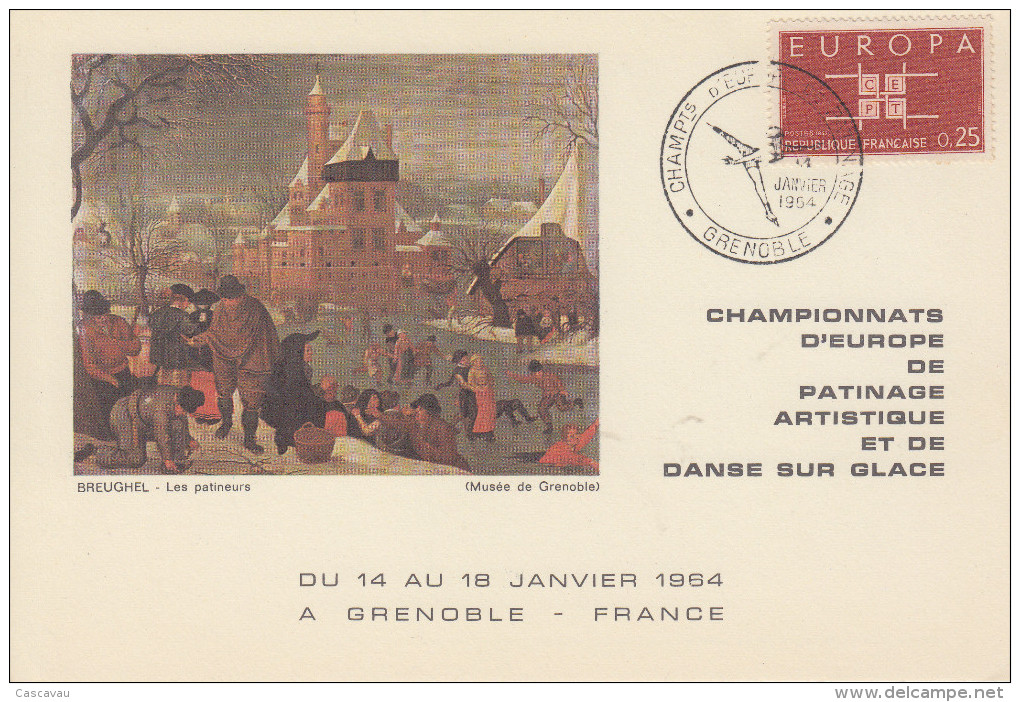 Carte  FRANCE   Championnats  D' Europe  De   Patinage  Artistique   GRENOBLE  1964 - Patinage Artistique