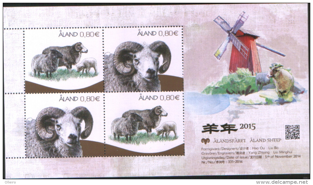 Aland 2014 Souvenir Sheet Aland Sheep Year Of The Sheep 2015 - Foglietto  2015 Anno Della Pecora Complete Set ** MNH - Aland