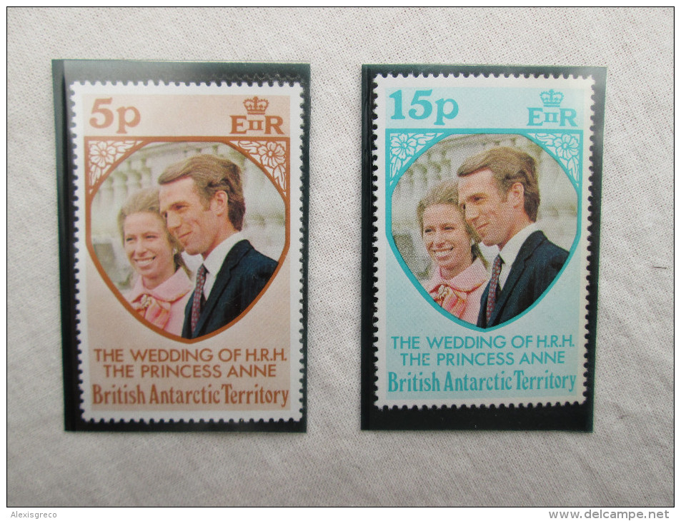 BRITISH ANTARTIC TERRITORY 1973 ROYAL WEDDING Princess ANNE To MARK PHILLIPS SET TWO STAMPS MNH. - Neufs