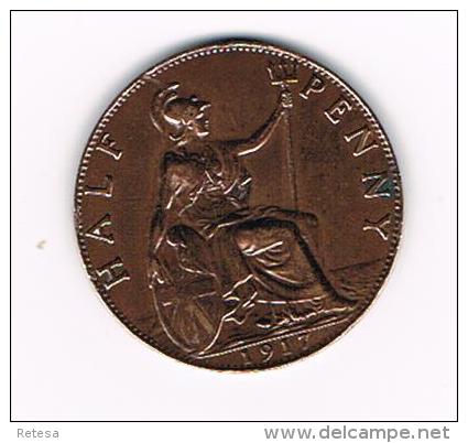 *** GREAT BRITAIN  1/2 PENNY  1917 - C. 1/2 Penny