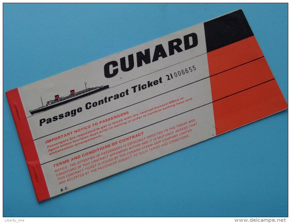 TICKET 21 006655 - R.M.S. " QUEEN MARY " 24/6/1964 NewYork Southampton / CUNARD STEAM SHIP C°( Voir Photo Pour Detail )! - Autres & Non Classés