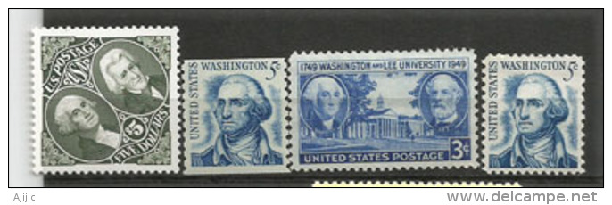 ETATS-UNIS.George Washington, Premier Président Des Etats-Unis. 4 T-p Neufs **  Inclus Haute Faciale $ 5.00 Et Roulette - George Washington