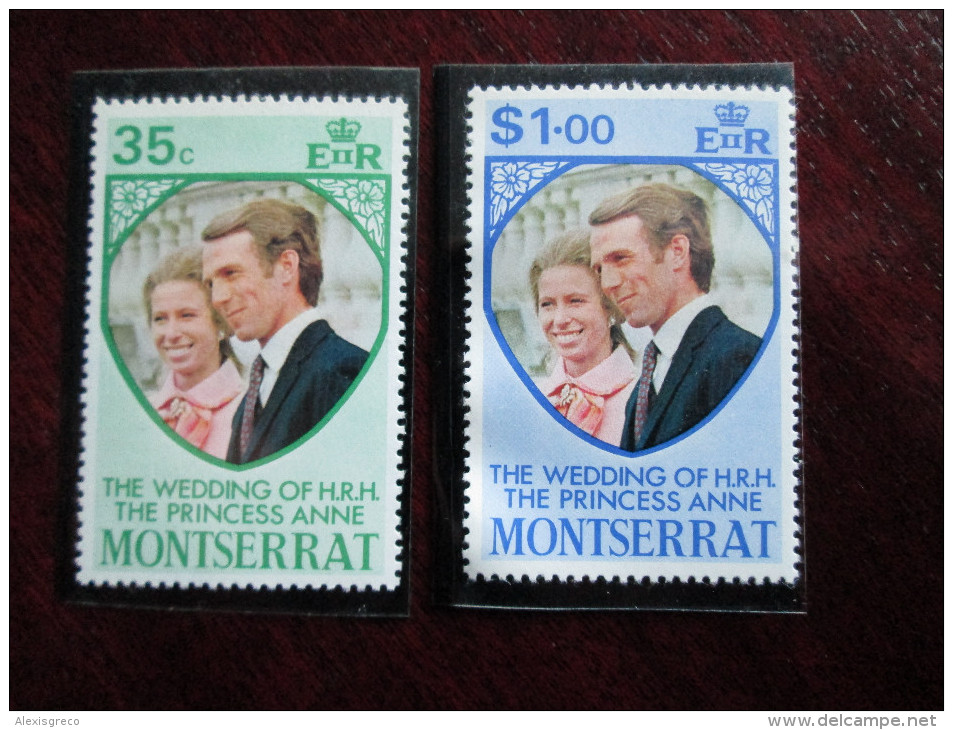 MONTSERRAT 1973 ROYAL WEDDING Princess ANNE To MARK PHILLIPS SET TWO STAMPS MNH. - Montserrat