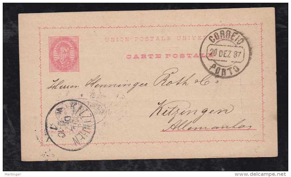 Portugal 1887 Stationery Card 20R Luis I PORTO To KITZINGEN Germany Bavaria - Covers & Documents