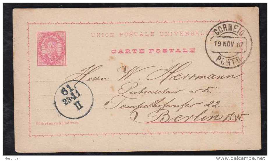 Portugal 1887 Stationery Card 20R Luis I PORTO To BERLIN Germany - Briefe U. Dokumente