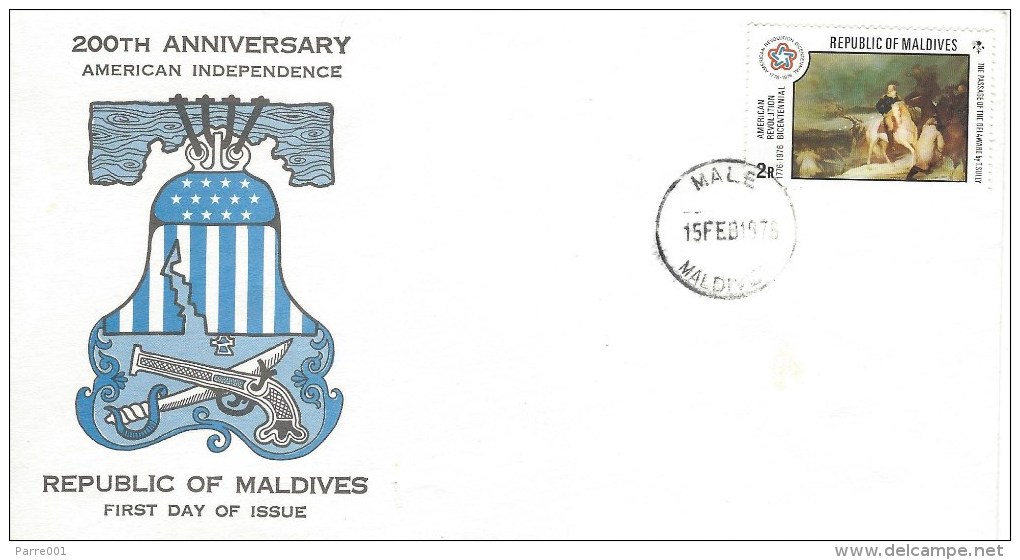 Maldives 1976 Male American Revolution Independence Delaware Passage FDC Cover - Indépendance USA