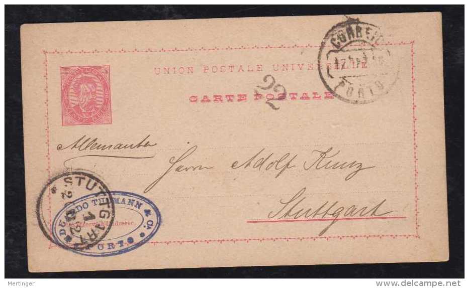 Portugal 1889 Stationery Card 20R Luis I PORTO To STUTTGART Germany - Covers & Documents