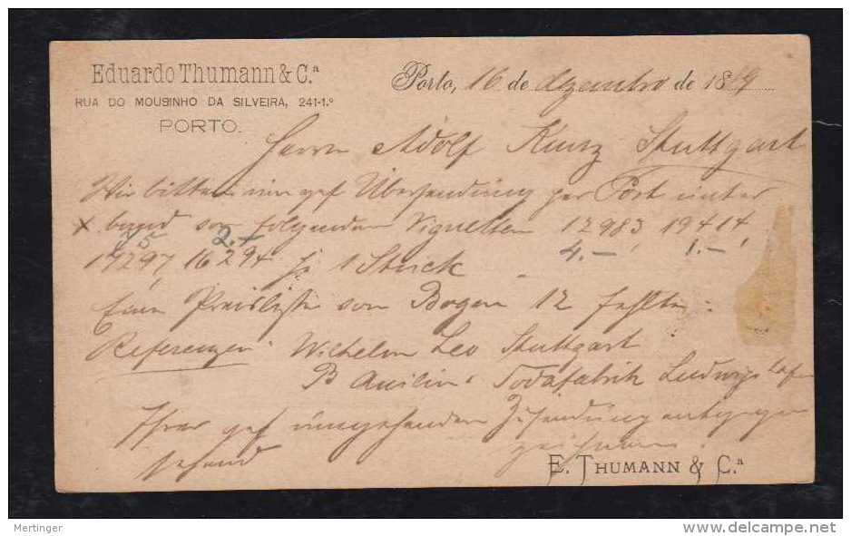 Portugal 1889 Stationery Card 20R Luis I PORTO To STUTTGART Germany - Covers & Documents