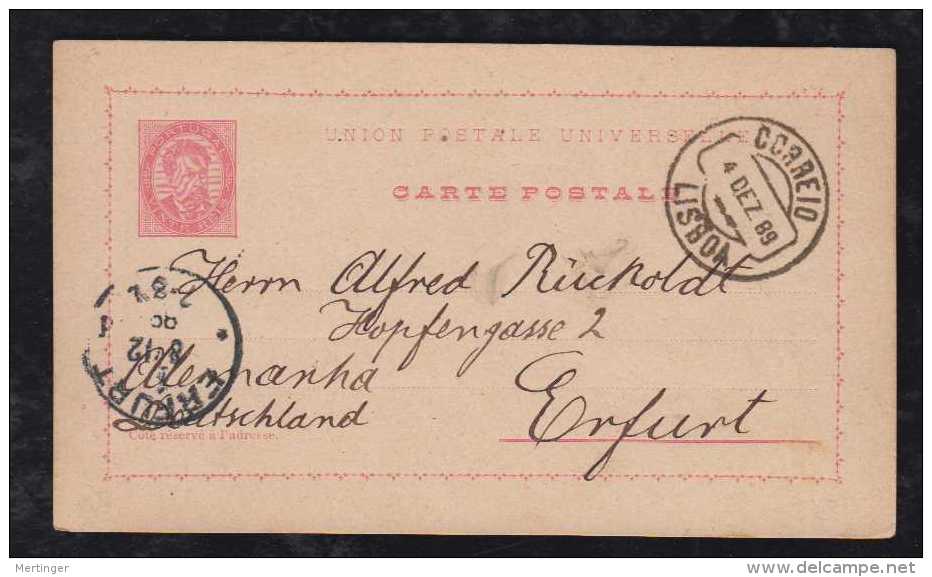 Portugal 1889 Stationery Card 20R Luis I LISBOA To ERFURT Germany - Storia Postale