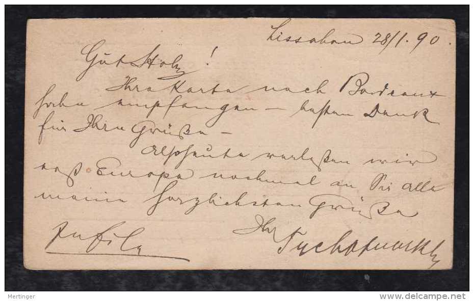 Portugal 1890 Stationery Card 20R Luis I LISBOA To HAMBURG HOHENFELDE Germany - Covers & Documents