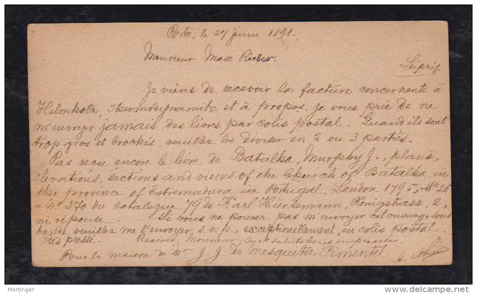 Portugal 1891 Stationery Card 20R Luis I PORTO To LEIPZIG Germany - Cartas & Documentos