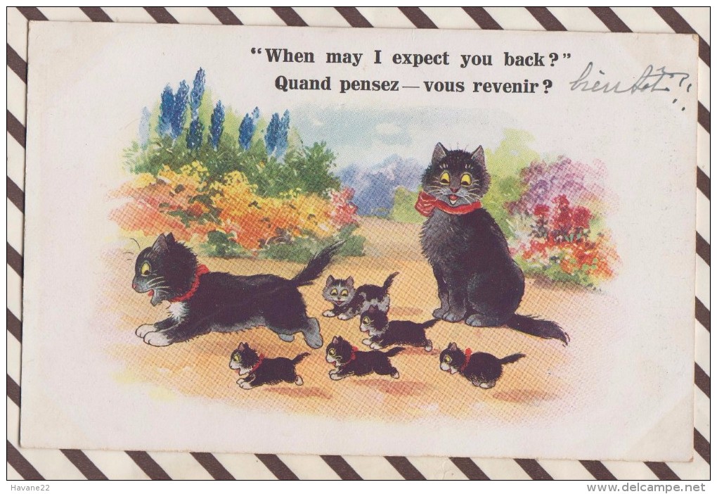 5AH1847 COMIQUE  FAMILLE CHATS QUAND PENSEZ VOUS REVENIR ?  2 SCANS - Chats