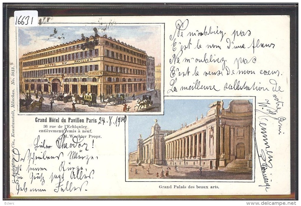 PARIS - HOTEL DU PAVILLON ET GRAND PALAIS DES BEAUX ARTS - TB - Cafés, Hoteles, Restaurantes