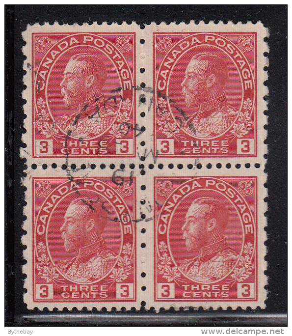 Canada Used Scott #184 3c George V Admiral Provisional Issue, Carmine Block Of 4 CDS 1940 Perf Separation At Left - Oblitérés