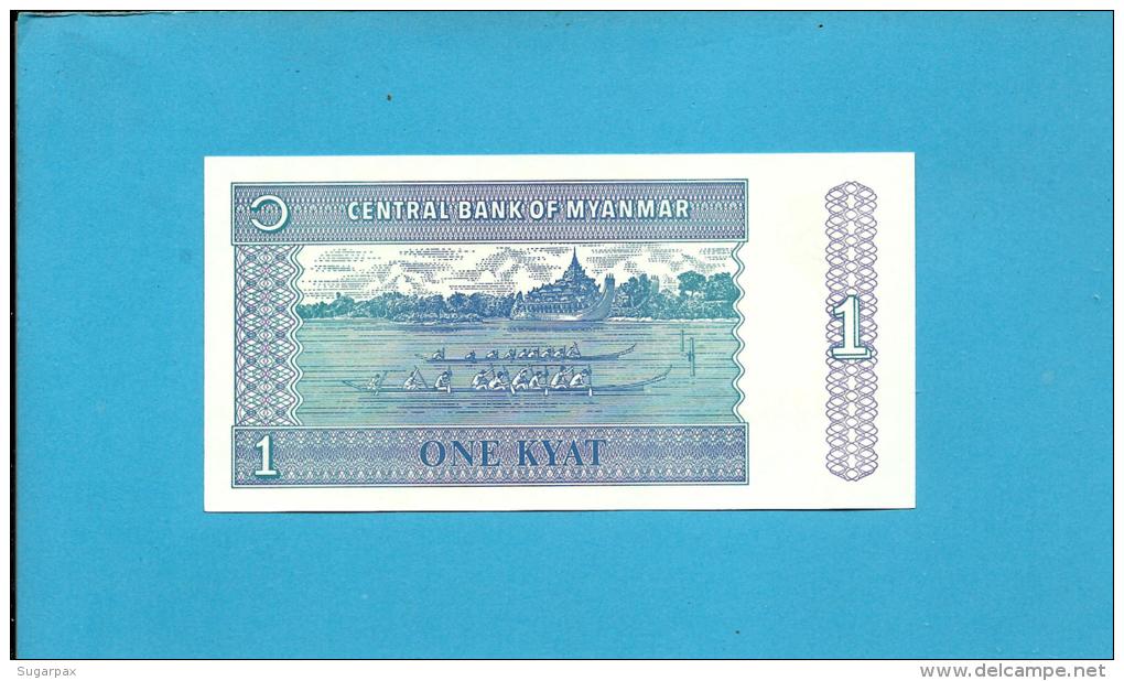 MYANMAR ( Old BURMA )- 1 KYAT -  ND (1996 ) - P 69 - UNC. - Serie BJ - Green Paper - 2 Scans - Myanmar