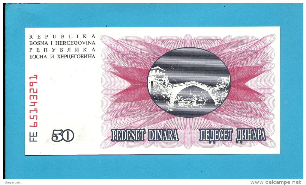 BOSNIA &amp; HERZEGOVINA - 50 DINARA - 1992 - Pick 12 - UNC. -  Prefix FE - Narodna Banka Bosne I Hercegovine - Bosnië En Herzegovina