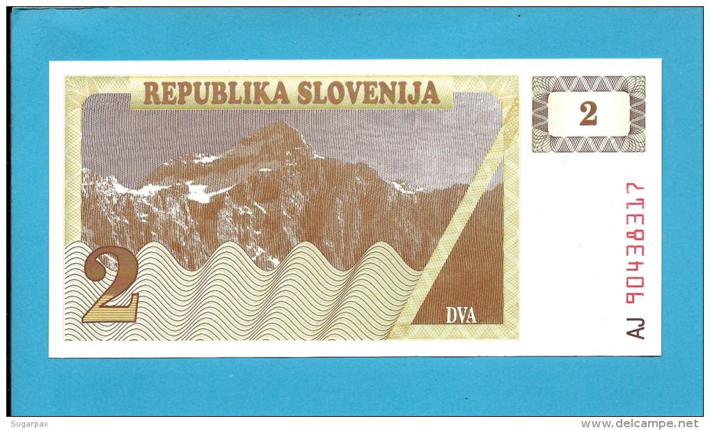 SLOVENIA - 2 TOLARJEV - 1990 - Pick 2 -  UNC. - Prefix AJ - Republika Slovenija - 2 Scans - Slovénie