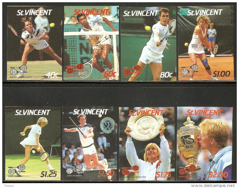 St. Vincent 1987 Mi# 1020-1027 U ** MNH - Imperf. - Wimbledon Tennis Championships - Tennis