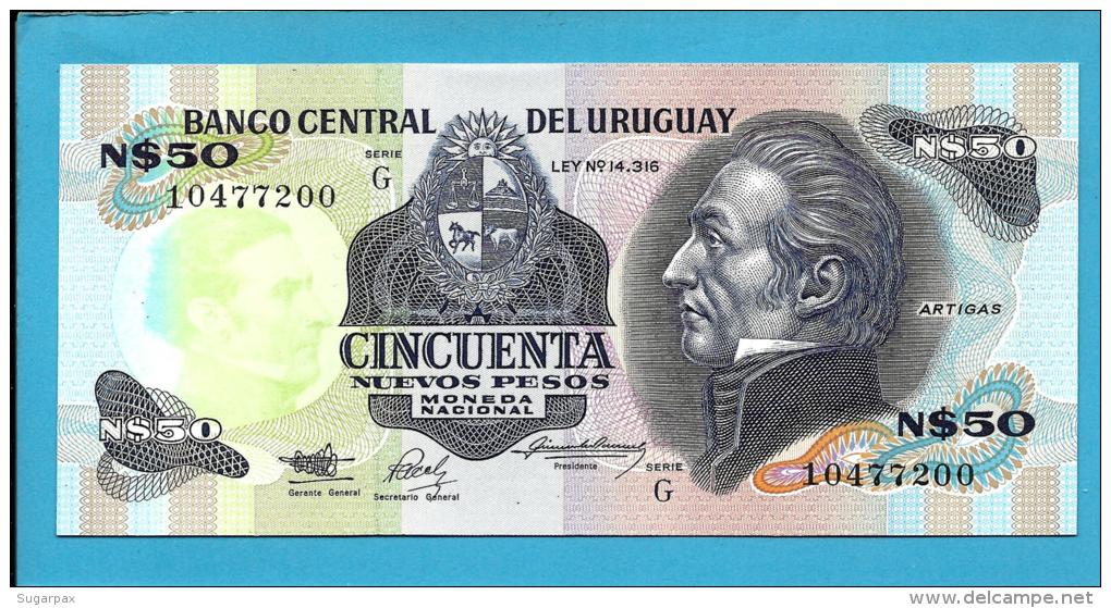 URUGUAY - 50 Nuevos Pesos - ND 1989 - Pick 61A - UNC. -  Serie G - J. G. ARTIGAS - 2 Scans - Uruguay