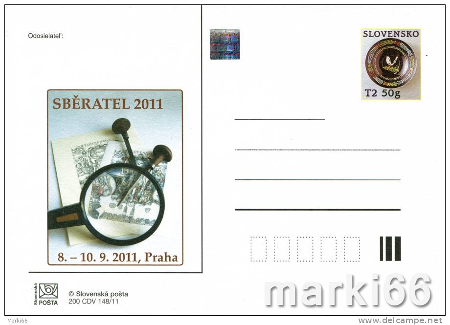 Slovakia - 2011 - Sberatel-2011 Fair In Prague  - Official Postcard With Original Stamp And Hologram - Ansichtskarten