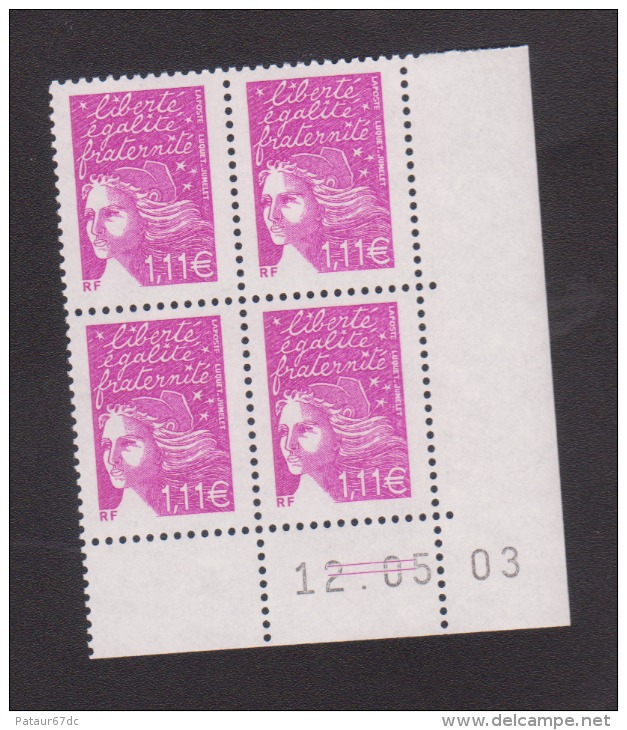 FRANCE / 2003 / Y&T N° 3574 ** : Luquet RF 1.11 € Lilas X 4 - Coin Daté 2003 07 30 (=) - 2000-2009