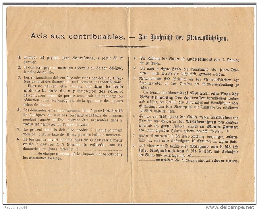 Grand-Duché De Luxembourg Bulletin D'impôt Foncier Pour L'année 1901 Timbre Oblitéré 1901 - Lussemburgo