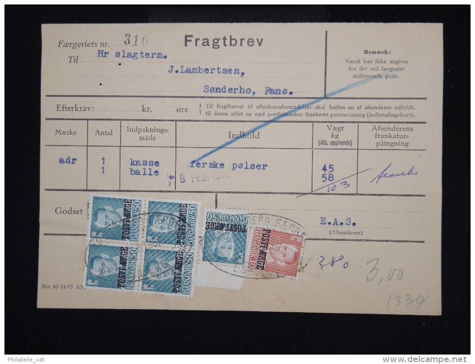 DANEMARK - Timbre Surchargé " Postf Aerge " Sur Document En 1962 - - à Voir - Lot P8043 - Briefe U. Dokumente