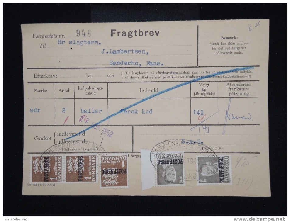 DANEMARK - Timbres Surchargés  " Postf Aerge " Sur Document En 1962 - - à Voir - Lot P8046 - Cartas & Documentos