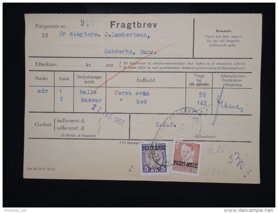 DANEMARK - Timbres Surchargés  " Postf Aerge " Sur Document En 1962 - - à Voir - Lot P8048 - Covers & Documents