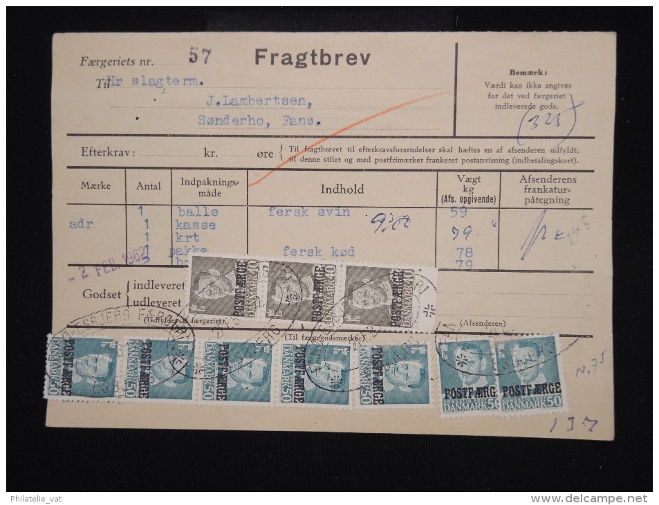 DANEMARK - Timbres Surchargés  " Postf Aerge " Sur Document En 1962 - - à Voir - Lot P8049 - Storia Postale