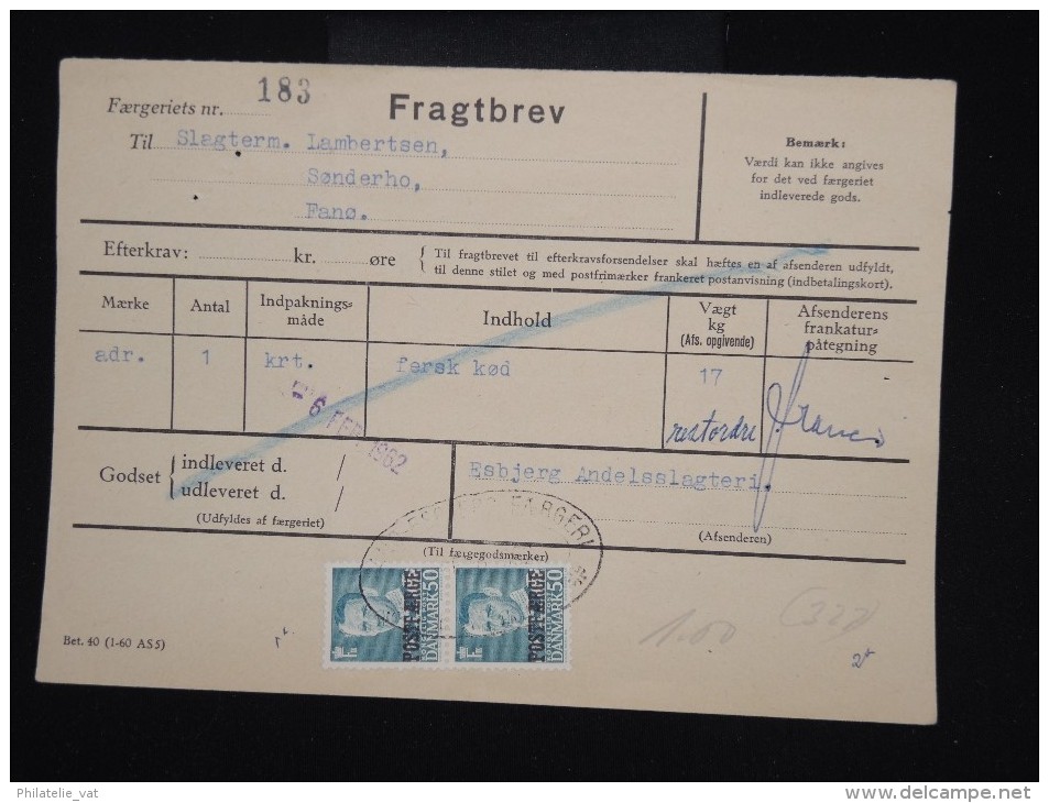 DANEMARK - Timbres Surchargés  " Postf Aerge " Sur Document En 1962 - - à Voir - Lot P8050 - Brieven En Documenten