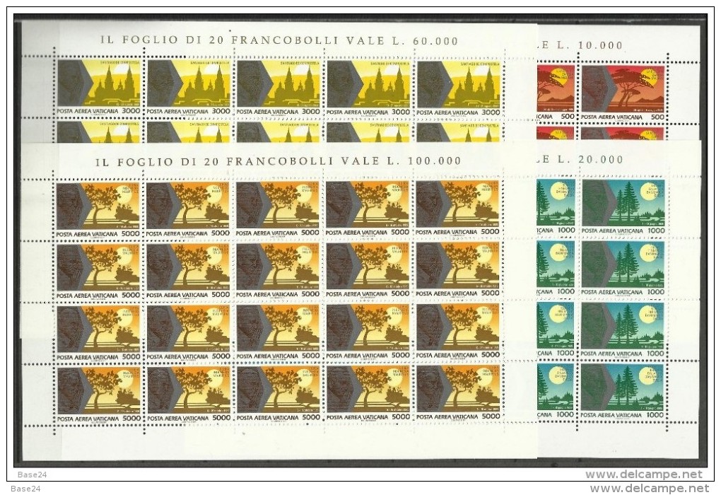 1990 Vaticano Vatican VIAGGI DEL PAPA  JOURNEYS OF THE POPE 20 Serie Aeree Di 4v. In Foglio MNH** Air Mail - Posta Aerea