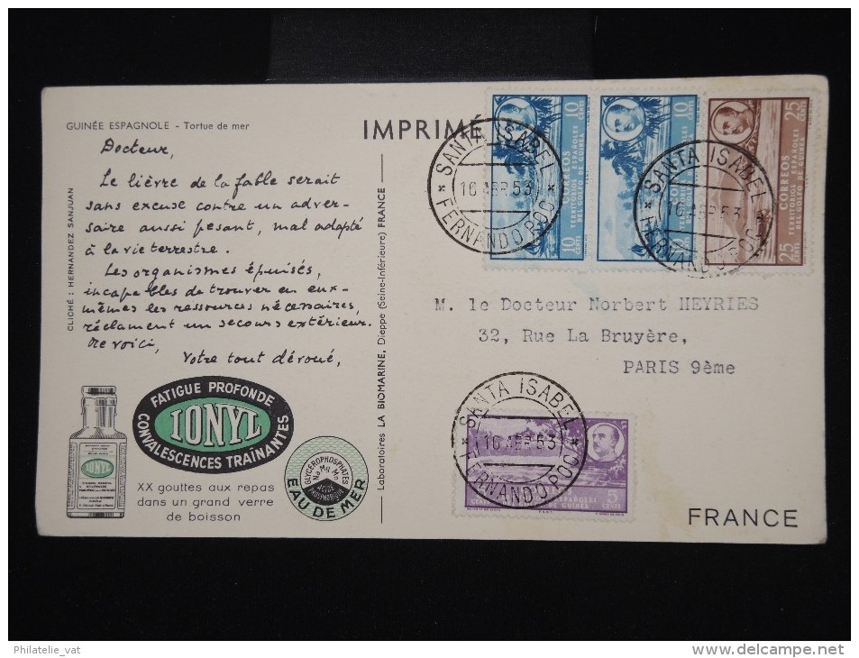 ESPAGNE - GUINEE - Carte Médicale ( Ionyl De Dieppe ) De Santa Isabelle Pour Paris En 1953 - à Voir - Lot P8080 - Guinée Espagnole