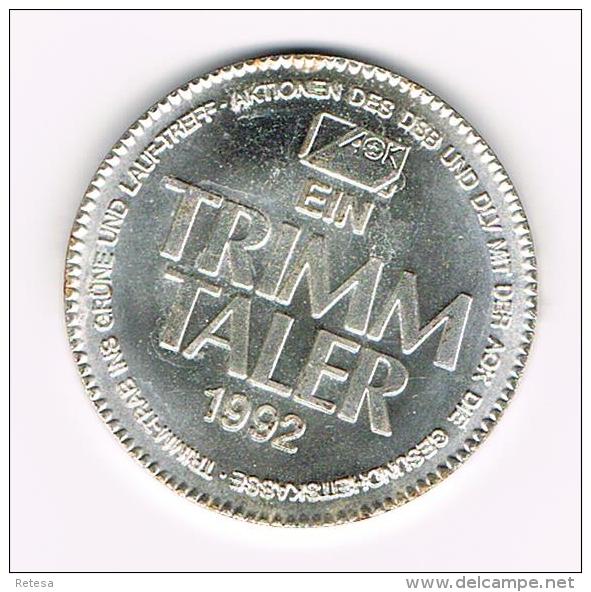 *** PENNING  AOK EIN TRIMM TALER  1992 - Souvenirmunten (elongated Coins)