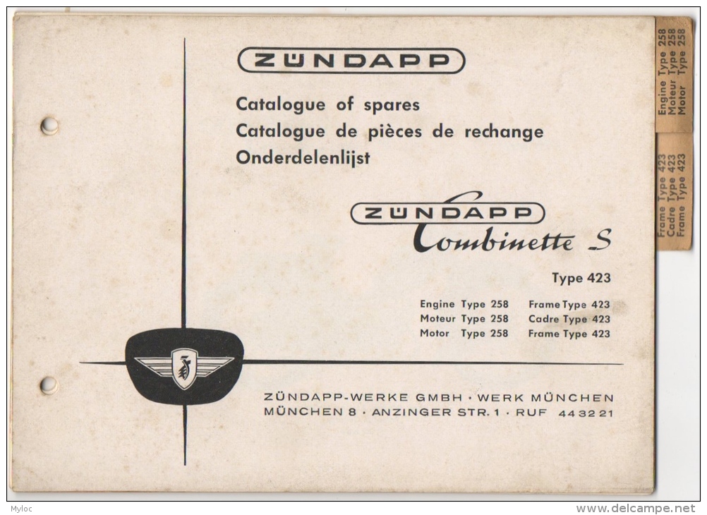 Moto Zundapp. Catalogue De Pièces De Rechange. Zundapp Combinette S. Type 258 &amp; 423. - Motorfietsen