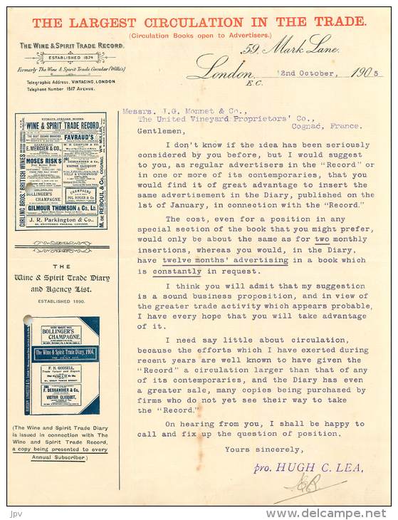 FACTURE LETTRE : LONDON . THE LARGEST CIRCULATION IN THE TRADE . 1905 . - Royaume-Uni