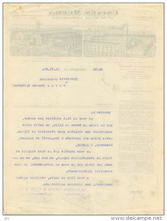 FACTURE LETTRE : TOURNAI . USINES MEURA . 1920 . - Verenigd-Koninkrijk