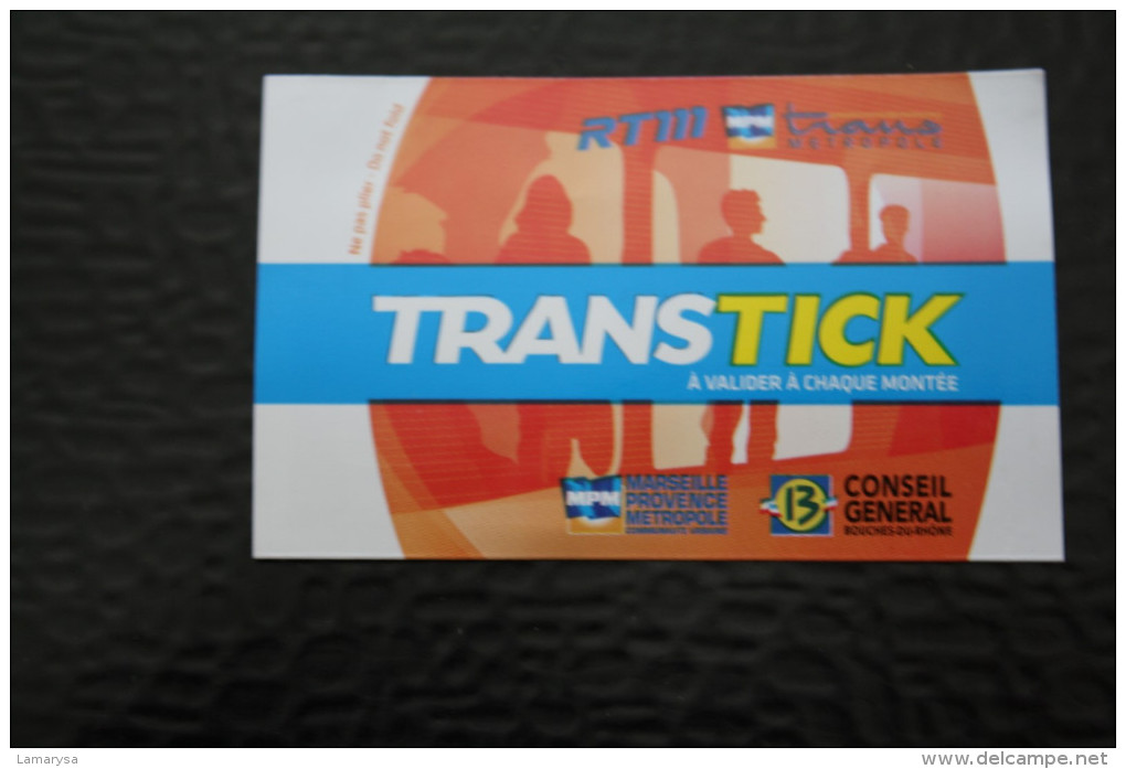 TICKET TITRE DE TRANSPORT BUS METRO TRAMWAY POUR 1 VOYAGE MARSEILLE INTRA MUROS FRANCE RTM  TRANSTICK - Europa