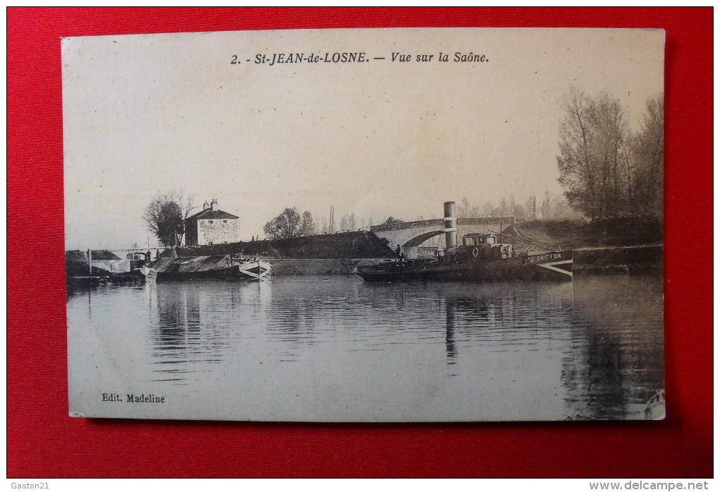 2 - ST JEAN DE LOSNE - Vue Sur La Saône - Péniche,  Remorqueur  Griffon - Edit Madeline - - Rimorchiatori