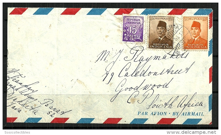 Indonesia - 1951 President Sukarno Air Mail Letter From Jakarta To Cape Town, South Africa - Indonesien