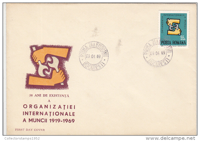 24116- INTERNATIONAL LABOUR ORGANIZATION, ILO, COVER FDC, 1969, ROMANIA - OIT